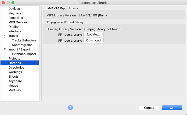 audacity ffmpeg library windows